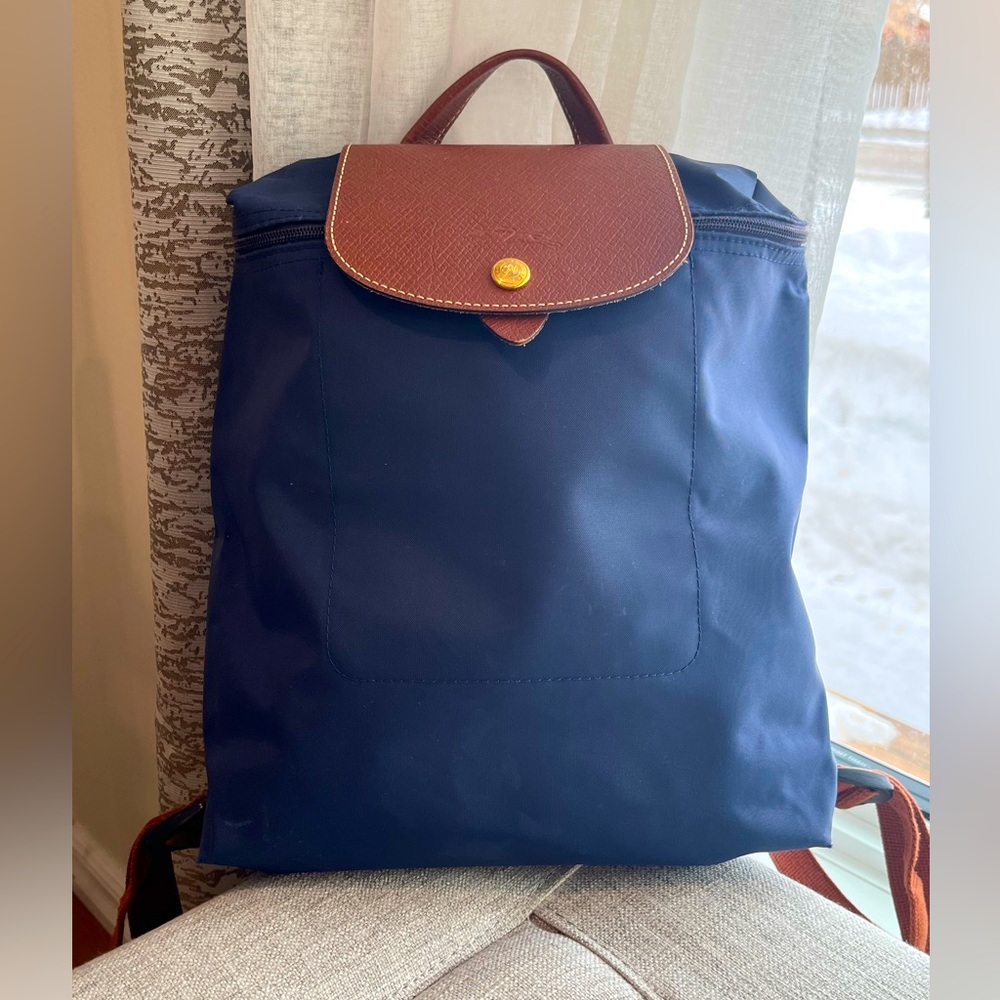 Authentic LONGCHAMP Le Pliage Backpack in Navy blue color